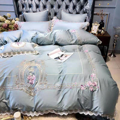 Classical Blue Pink Embroidery Duvet Cover | Yedwo Home