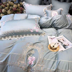 Classical Blue Pink Embroidery Duvet Cover | Yedwo Home