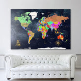 Large Space Universe Navy Blue World Map | Yedwo Home