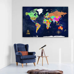 Large Space Universe Navy Blue World Map | Yedwo Home