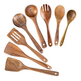 Natural Teak Wooden Non Scratch Utensils for Cooking(Teak 8 Pack) | Yedwo