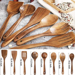 Natural Teak Wooden Non Scratch Utensils for Cooking(Teak 8 Pack) | Yedwo