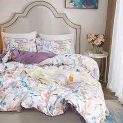 Purple Floral Birds Pattern Duvet Cover Set | Yedwo