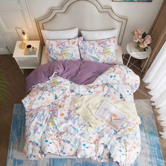 Purple Floral Birds Pattern Duvet Cover Set | Yedwo