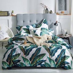 VINTAGE TROPICAL LEAVES PATTERN COTTON LUXURY BEDDING SET | Yedwo Home