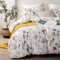 Yellow & Blue Flowers Printed Duvet Cover | Yedow