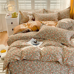 100% Cotton Orange Floral Leaf Botanical Duvet Cover(3pcs) | Yedwo