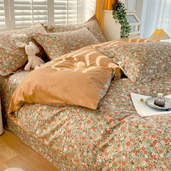 100% Cotton Orange Floral Leaf Botanical Duvet Cover(3pcs) | Yedwo