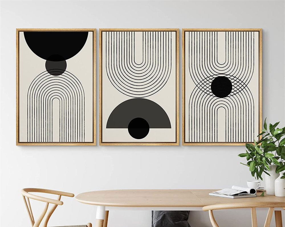 3 Piece Abstract Geometric Print Framed Canvas Wall Art | Yedwo