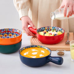 Bohemian Ceramic Soup Bowls with Handles, Set of 4 | Yedwo