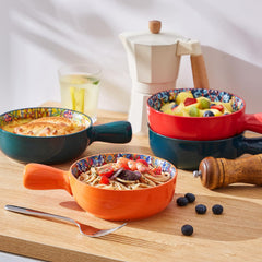 Bohemian Ceramic Soup Bowls with Handles, Set of 4 | Yedwo