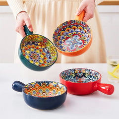 Bohemian Ceramic Soup Bowls with Handles, Set of 4 | Yedwo