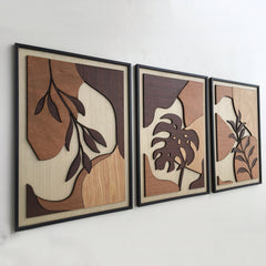 Boho Tropical Leaf Wood Wall Art(3 pcs) | Yedwo Design