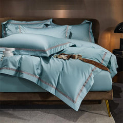 Brisa Dark Vanilla Contrasting Hotel Stripe Bedding Set | Yedwo Home