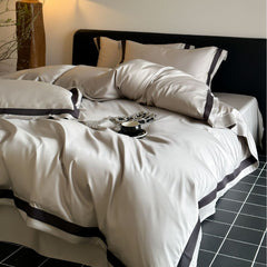 Brisa Dark Vanilla Contrasting Hotel Stripe Bedding Set | Yedwo Home