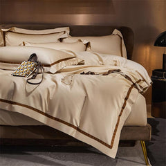 Brisa Dark Vanilla Contrasting Hotel Stripe Bedding Set | Yedwo Home