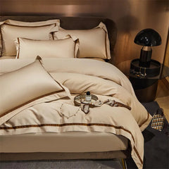 Brisa Dark Vanilla Contrasting Hotel Stripe Bedding Set | Yedwo Home