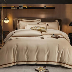 Brisa Dark Vanilla Contrasting Hotel Stripe Bedding Set | Yedwo Home