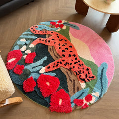 Chic & Playful Pink Leopard Round Area Rug | Yedwo