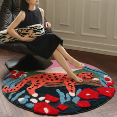 Chic & Playful Pink Leopard Round Area Rug | Yedwo
