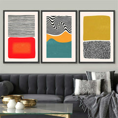 Color Blocks & Spirals Canvas Wall Art - 3 Piece Framed | Yedwo