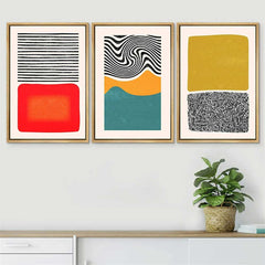 Color Blocks & Spirals Canvas Wall Art - 3 Piece Framed | Yedwo