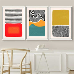 Color Blocks & Spirals Canvas Wall Art - 3 Piece Framed | Yedwo