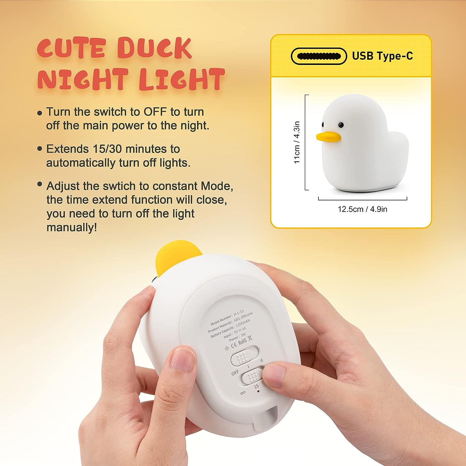 Cute Duck LED Benson Silicone Nursery Night Lamp | Yedwo Home