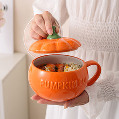 Cute Pumpkin Ceramics Coffee Mug With Lid and Spoon | Yedwo