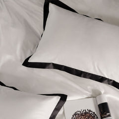 Dark Stripe Egyptian Cotton Luxury White Duvet Cover Set | Yedwo