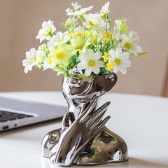 Elegant Golden Hands Face Ceramic Vase | Yedwo Design