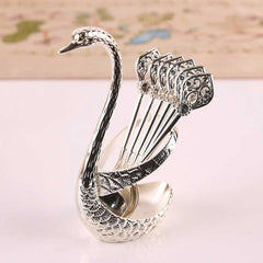 Elegant Swan Base Holder With 6 Spoons | Yedwo