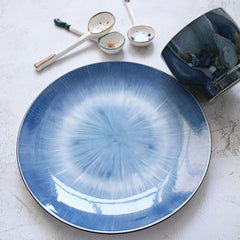 Elegant Vintage Gradient Blue Ceramic Dinner Plate | Yedwo