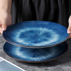 Elegant Vintage Gradient Blue Ceramic Dinner Plate | Yedwo