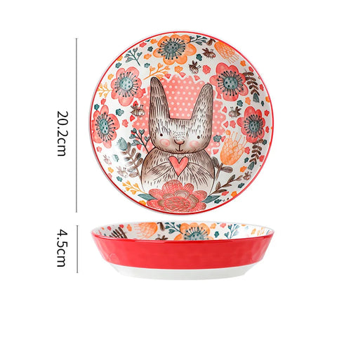 Forest Animal Design Household Handle Ceramic Bowl | Yedwo