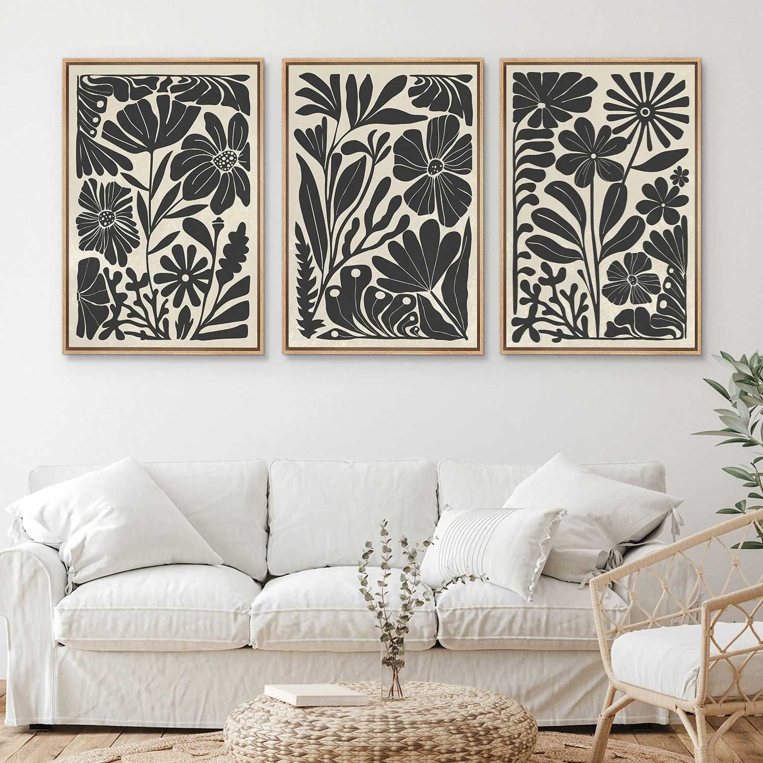 Framed Modern Abstract Floral Botanical Prints Canvas Wall Art | Yedwo