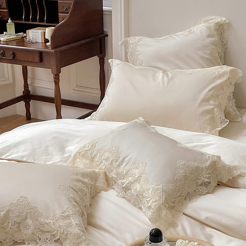 French Romantic Wedding Chic White Lace Bedding Set | Yedwo Home