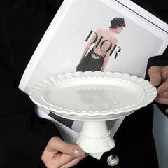 French Embossed Round Ceramic Pedestal Tray | Yedwo Design