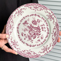 French Vintage Rose Ceramic Dinner Plates | Yedwo Design