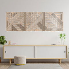 Geometric Lines Wood Wall Art Panel Set of 3 | Yedwo