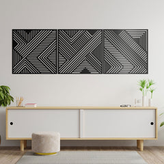 Geometric Lines Wood Wall Art Panel Set of 3 | Yedwo