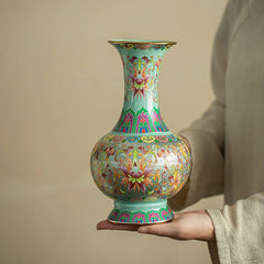 Gold-Rimmed Cloisonné Enamel Vase – Exquisite Floral Art Ceramic Décor | Yedwo