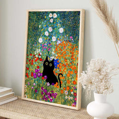 Gustav Klimt Garden Black Cat Print | Yedwo Design