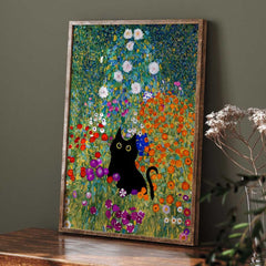 Gustav Klimt Garden Black Cat Print | Yedwo Design