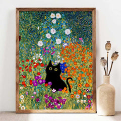 Gustav Klimt Garden Black Cat Print | Yedwo Design