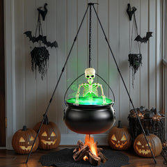 Halloween Witch Cauldron with Skeleton, Fog Maker & Green Lights | Yedwo