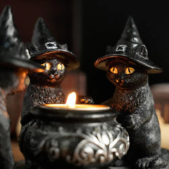 Halloween Witch Cat Vintage Candle Holder | Yedwo