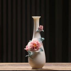 Handcrafted Floral Peony Relief White Porcelain Vase | Yedwo