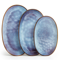 Handcrafted Reactive Glaze Ceramic Serving Platters, Set of 3 | Yedwo