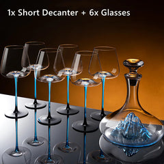 Handcrafted Blue Stem Burgundy Wine Glass With Blue Mountain Wine Decanter Sets | Yedwo